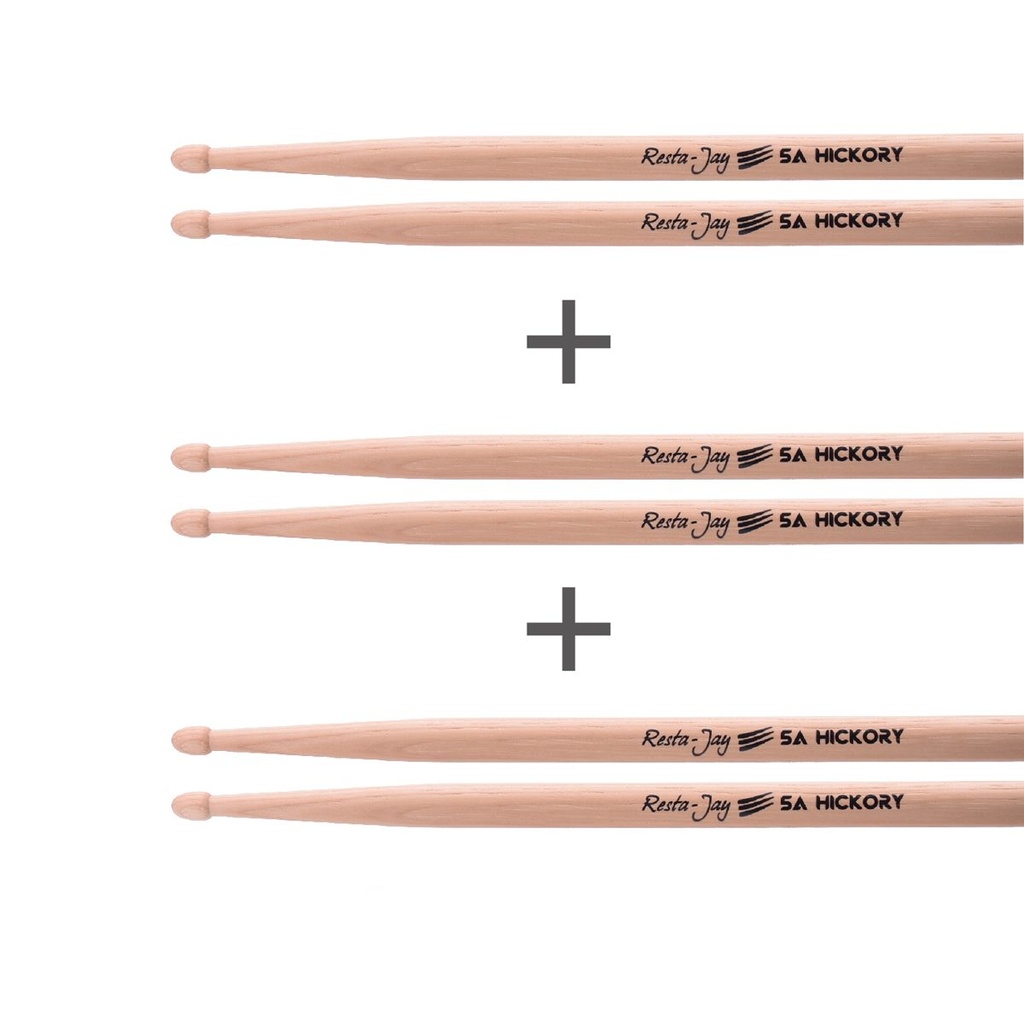 Set of 3 pairs Drumsticks – 5A Hickory Resta-Jay