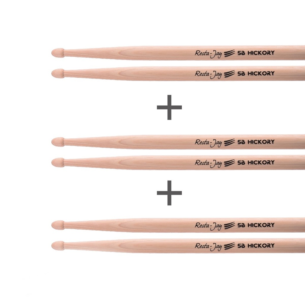 Lot de 3 paires de baguettes Batterie – 5B Hickory Resta-Jay