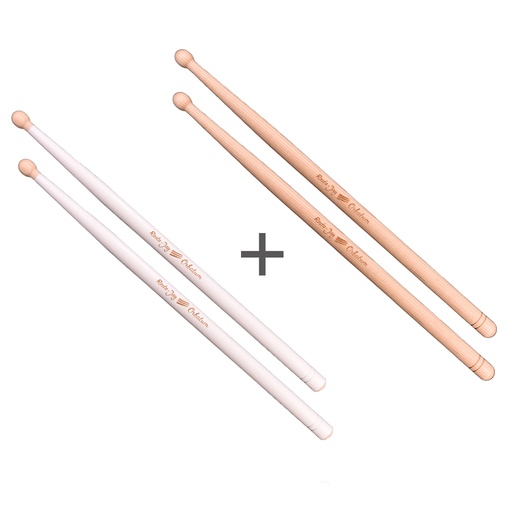 [Lot-TambORB-blanc+bois] Set of Military Drum Sticks - ORBATUM - "White" and "Natural"