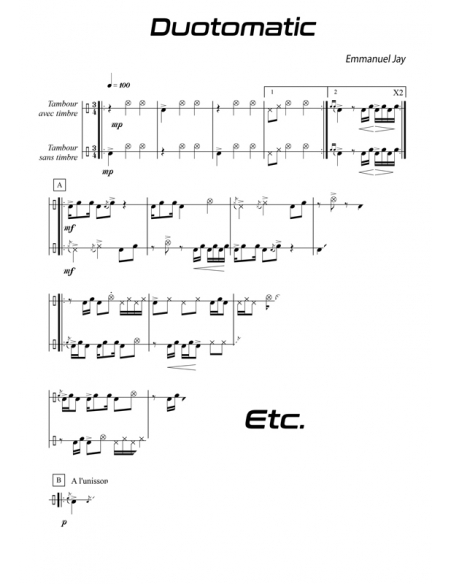 Duotomatic - 15 easy pieces for drum - Emmanuel JAY