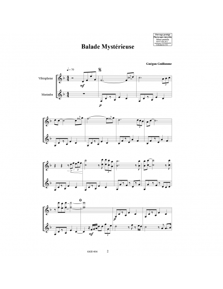 Balade mystérieuse - Duo pour vibraphone et marimba, par Guillaume Guégan