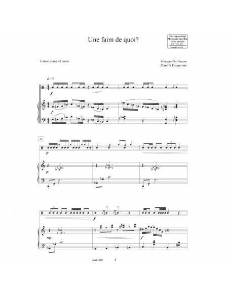 A deux c'est plus drôle - Stephan Fougeroux Guillaume Guégan. Pièce pour piano et caisse claire.