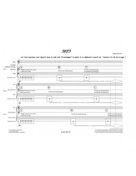 MP3 - piece for percussion trio, by Claude FERRIER. Coll. Vacances Percutantes