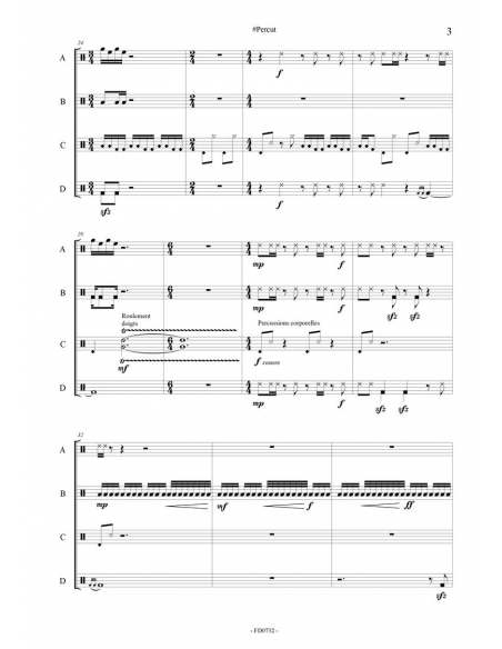 Percut - Ensemble de percussions à géométrie variable, de Bruno GINER. Partition.