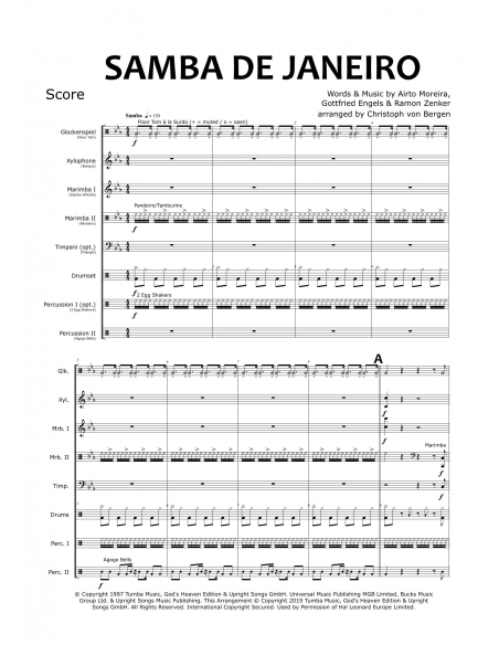 Samba de Janeiro - arrangement pour ensemble de percussions, par Christoph Von Bergen - HITS in PERCUSSION