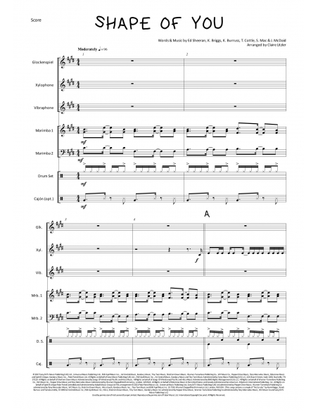 Shape of you - de Ed Sheeran, arrangement de Claire Litzler pour ensemble de percussions - HITS in PERCUSSION