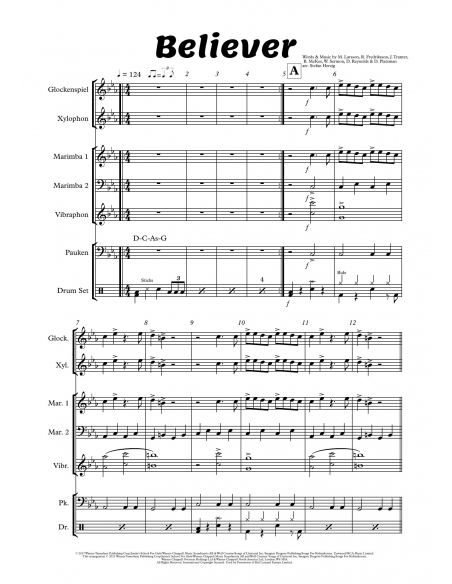 Believer (Intermediate Level) (Imagine Dragons) - Drums Sheet Music