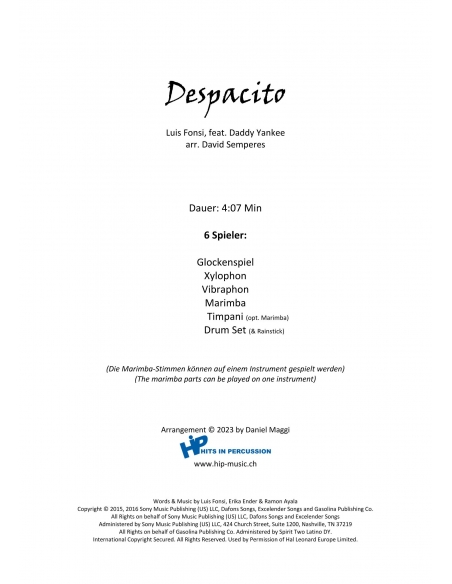 Despacito - Arr. David Semperes - HITS in PERCUSSION