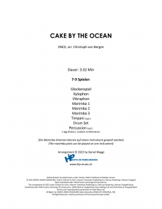 Cake by the Ocean - DNCE arr. Christoph Von Bergen - Hits in Percussion. Score and separate parts for percussion ensemble. 2