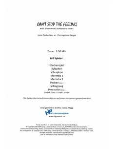 Can't stop the feeling - arr. Christoph Von Bergen - HITS in PERCUSSION 2