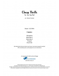 Cheap Thrills - arr.Simon Forster - HIP HITS in PERCUSSION. Score and separate parts for percussion ensemble. 2