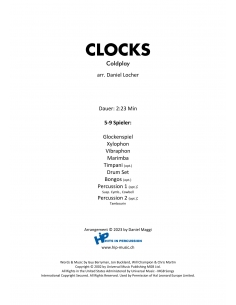 Clocks - arr. Daniel Locher - HITS in PERCUSSION. Partition pour ensemble de percussions. 2