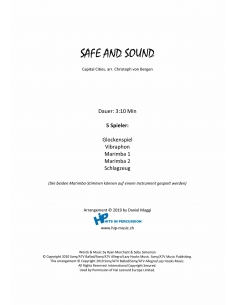 Safe and sound, for percussion ensemble. Arr. Christoph Von Bergen, HIP HITS in PERCUSSION.  Score and separate parts. 2