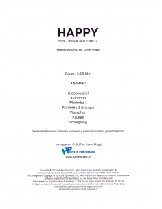 Happy. Pharrell Williams arr. Daniel Maggi. Partition pour ensemble. HIP Hits in Percussion. 2
