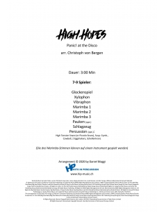 High hopes arr. Christoph Von Bergen HIP HITS in PERCUSSION. Partition pour ensemble de percussions. 2