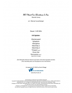 All I want for Christmas is you, arr. M. Leuenberger. Partition pour ensemble de percussions, HIP. 2