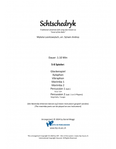 Schtschedryk - Carol of the bells, arr. S. Andrey pour Hits in Percussion Christmas. Partition pour ensemble de percussions. 2