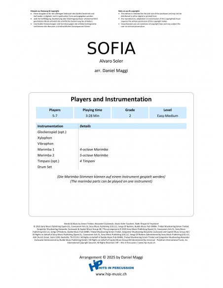 Sofia - arr. Daniel Maggi - HITS in PERCUSSION