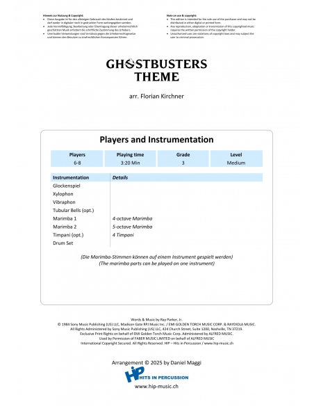 Ghostbusters theme - arr. Florian Kirchner - HITS in PERCUSSION