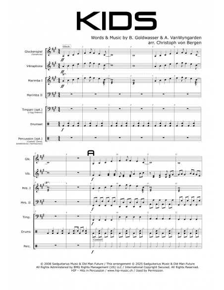 Kids - arr. Christoph von Bergen - HITS in PERCUSSION