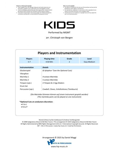 Kids - arr. Christoph von Bergen - HITS in PERCUSSION