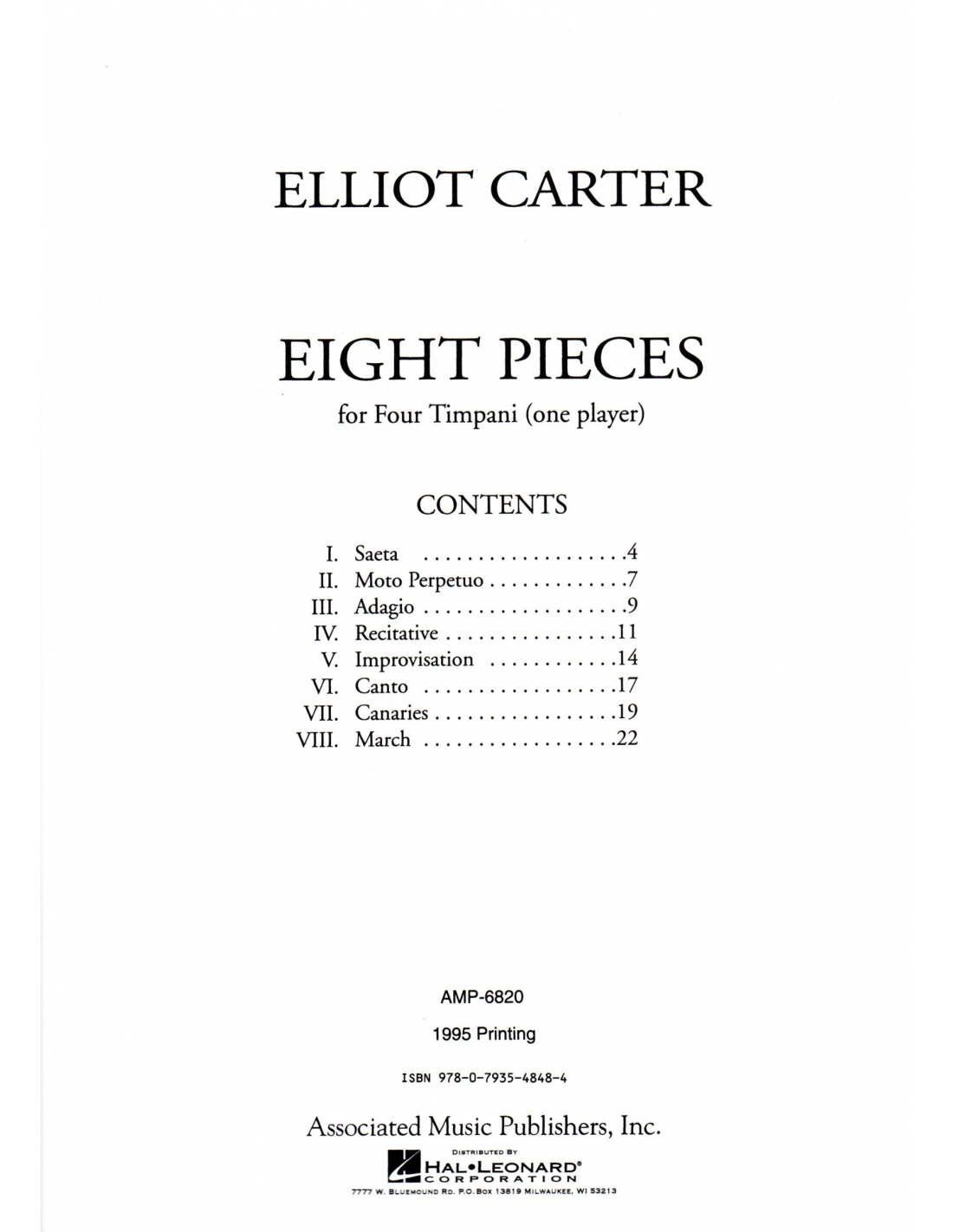 Eight Pieces for four timpani - Elliott CARTER Eight Pieces for four timpani - Elliott CARTER