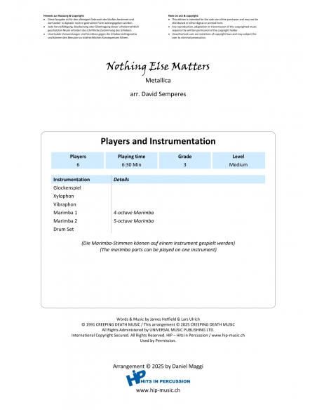 Nothing Else Matters - arr. David Semperes - HITS in PERCUSSION