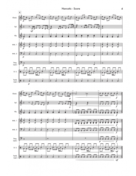 Narcotic - Arr. Daniel Locher - HITS in PERCUSSION. Partition pour ensemble de percussions.