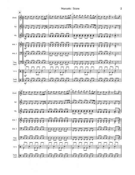 Narcotic - Arr. Daniel Locher - HITS in PERCUSSION. Partition pour ensemble de percussions.
