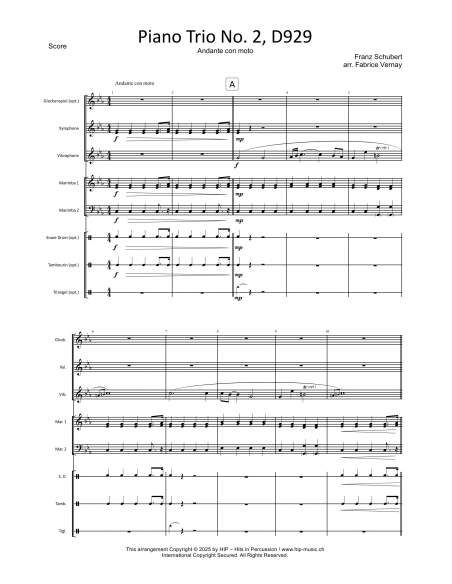 Piano Trio No. 2, D929 , de Franz Schubert - Arr. Fabrice Vernay - HITS in PERCUSSION