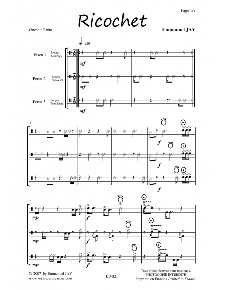 Ricochet - Percussion trio - Emmanuel JAY EJ033