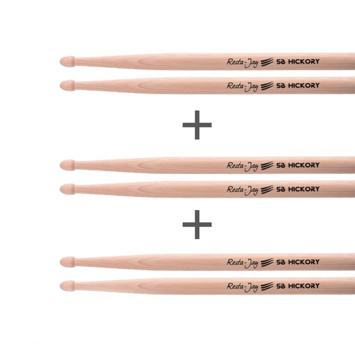 [Lot3X5B] Lot de 3 paires de baguettes Batterie – 5B Hickory Resta-Jay