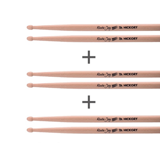 [Lot3X7A] Lot de 3 paires de baguettes Caisse claire et Batterie – 7A Hickory Resta-Jay